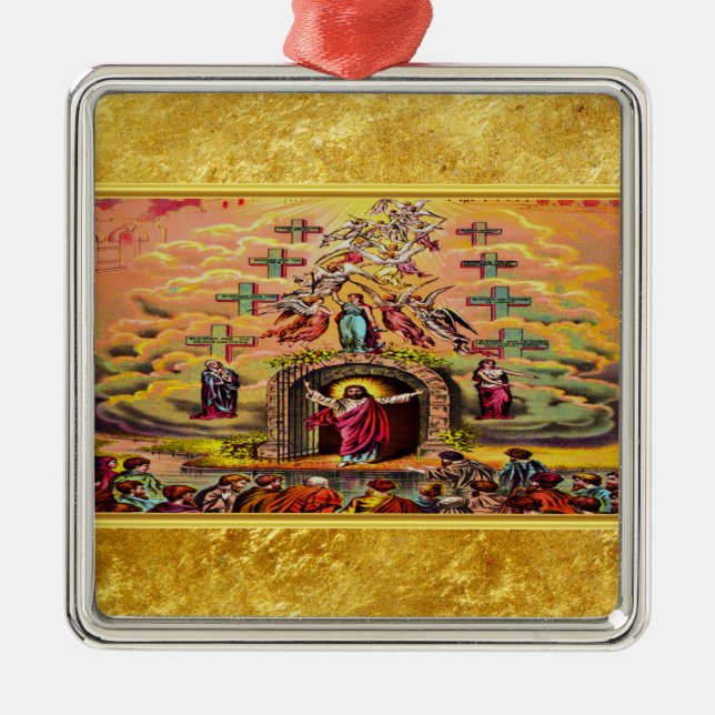 Himmelska Grind med guld-folie struktur och Jesus Julgransprydnad Metall (Framsidan)