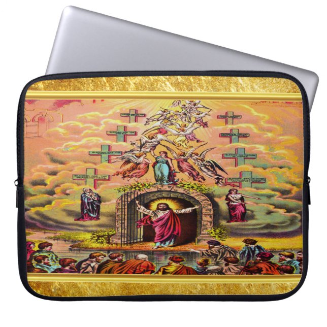 Himmelska Grind med guld-folie struktur och Jesus Laptop Sleeve (Framsidan)