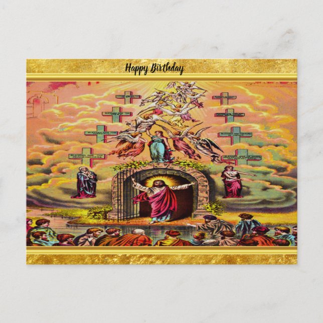 Himmelska Grind med guld-folie struktur och Jesus Vykort (Framsida)