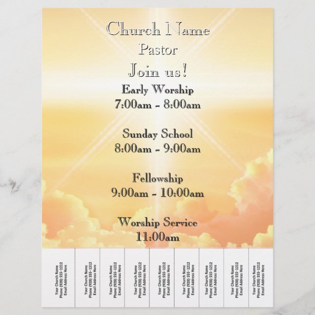 Himmelska Guld Clouds Church Services Reklamblad (Framsidan)