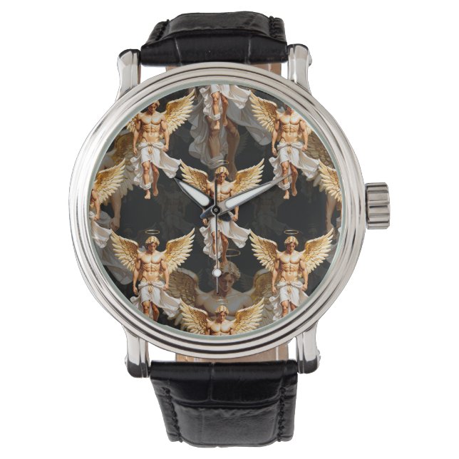 Himmelska gyllene änglar mönsterdesign  armbandsur (Framsida)