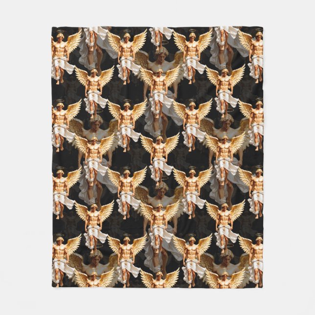 Himmelska gyllene änglar mönsterdesign  fleecefilt (Framsidan)