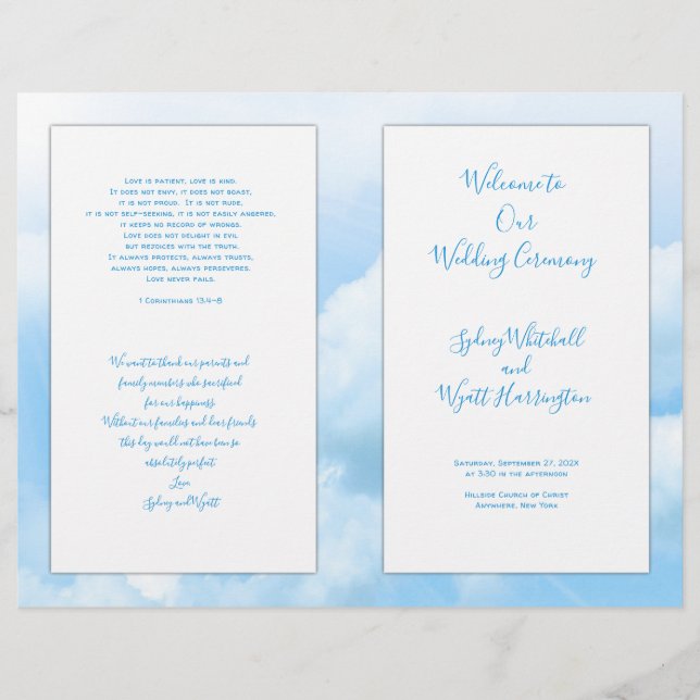 Himmelska Himlar-katolska Bröllop Ceremonisprogram (Framsida)