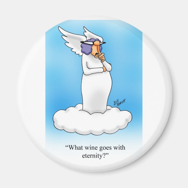 Himmelska Humor Angel Vin Tecknad Gift! Magnet (Framsidan)