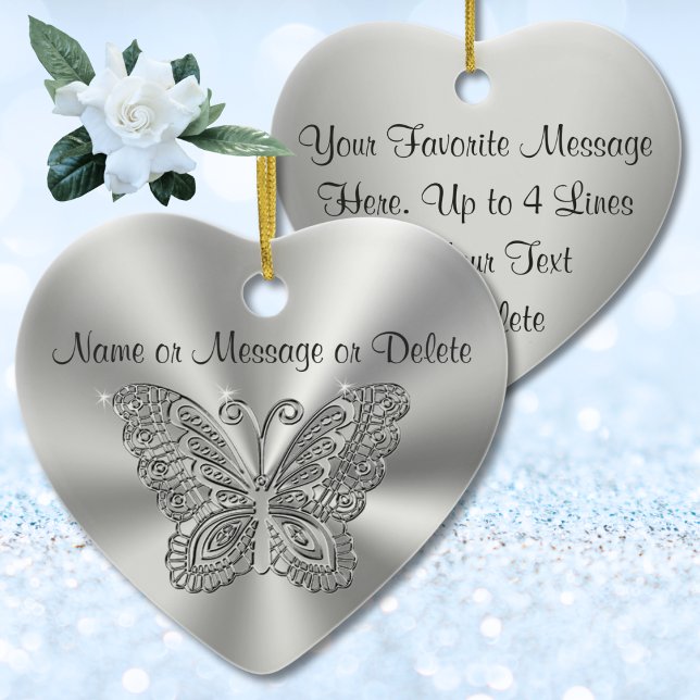 Himmelska julprydnader med 2 textrutor julgransprydnad keramik (Silver butterfly ornaments are special, memorial gift ideas. Inexpensive, butterfly ornaments bulk.)