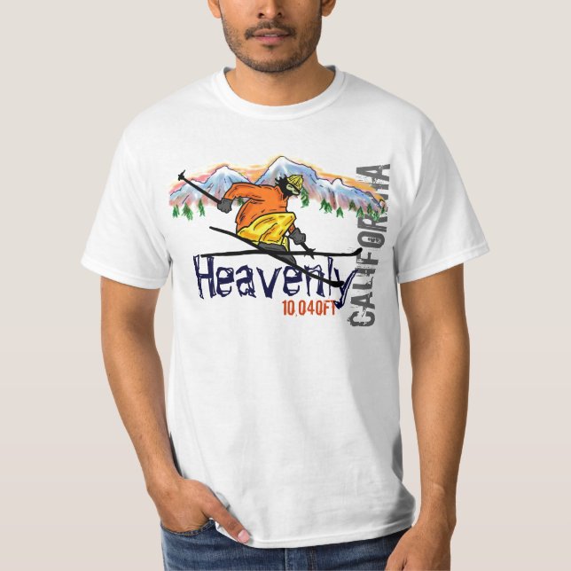 Himmelska Kalifornien skidar höjd värderar T-shirt (Framsida)