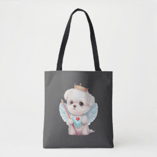 Himmelska Kärlek: Cute Angel Malese Hund Puppy Tygkasse