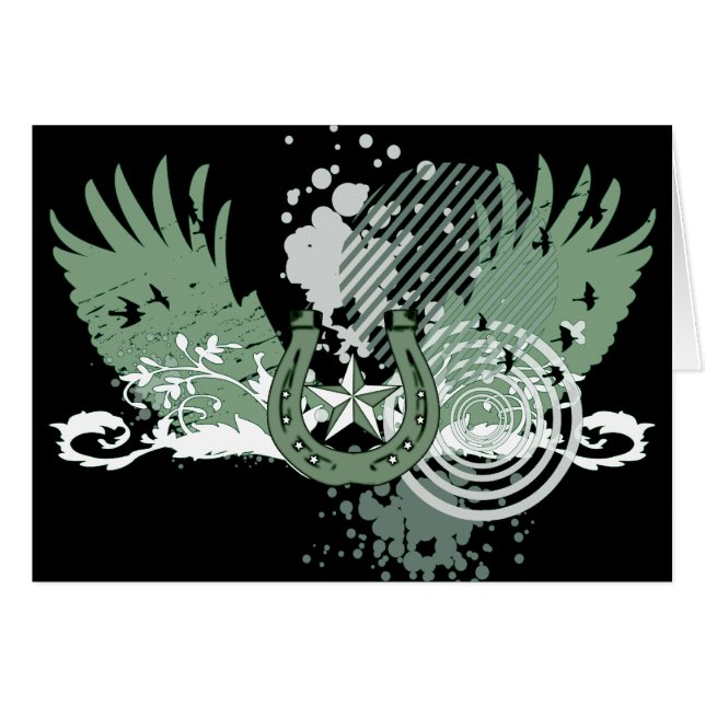 Himmelska lyckliga hästskon hälsningskort (Framsidan Horizontal)