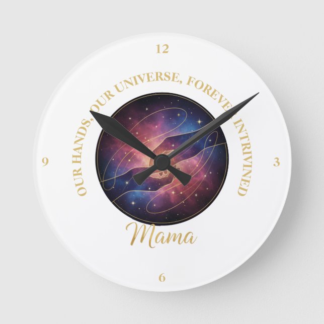 Himmelska Mamma Händer Galax Universum Rund Klocka (Framsida)