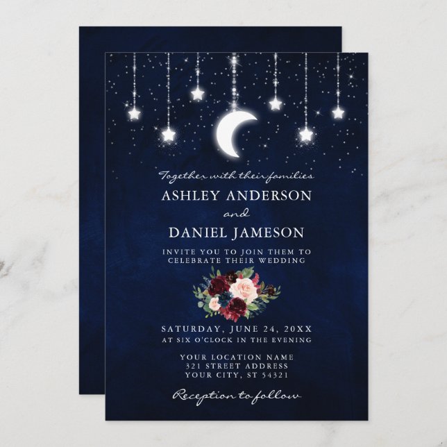 Himmelska månstjärnor blommig ljus Foto Inbjudningar (Fram/baksida)