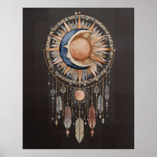 Himmelska Sol Måne Drömfångare Poster