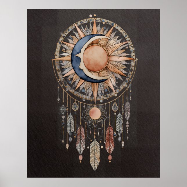 Himmelska Sol Måne Drömfångare Poster (Framsidan)