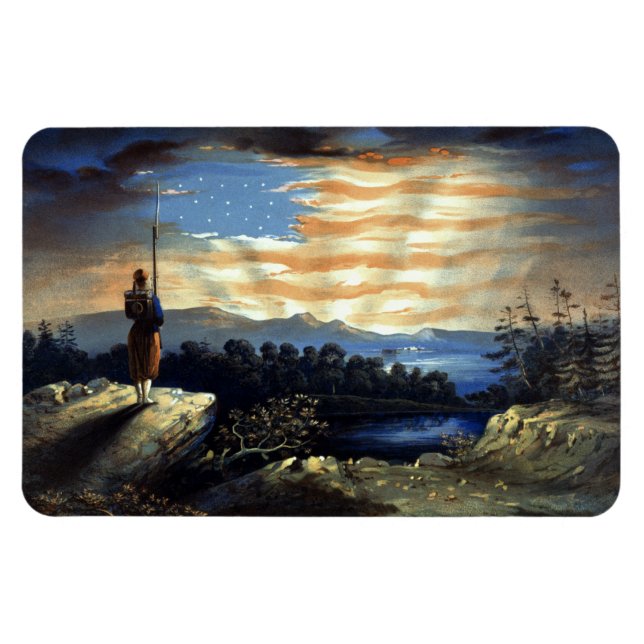 Himmelskt amerikanskt flaggmotiv på himlen, Zouave Magnet (Horisontell)