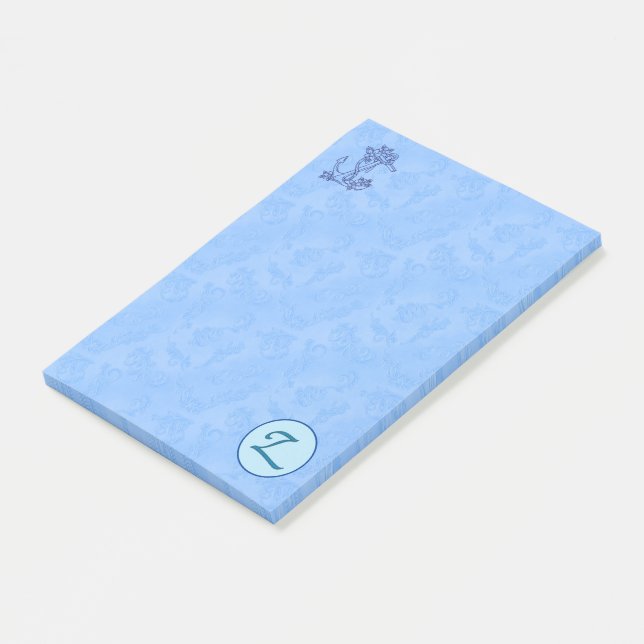 Himmelskt blått monogram (A-Z) Post-it Block (Vinklad)