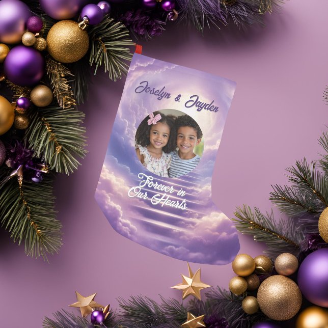 Himmelskt fotominnesmärke liten julstrumpa (Beautiful purple memorial holiday stocking)