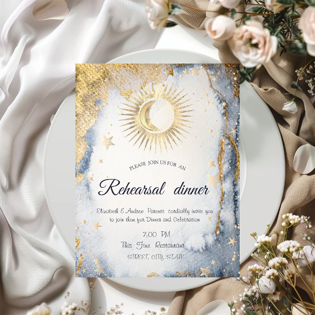 Himmelskt guld Sol, Måne, Stjärnor Vattenfärg  Inbjudningar (Skapare uppladdad)