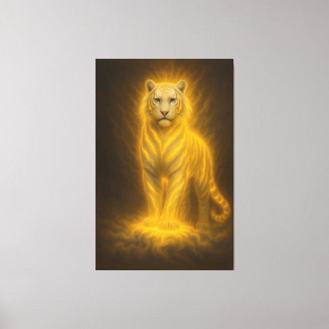 Himmelskt Guld Vit Tiger – Strålande Gudomlig Kraf Canvastryck (Framsida)