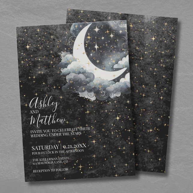 Himmelskt halvmånebröllop inbjudningar (Celestial Crescent Moon Wedding Invitation)
