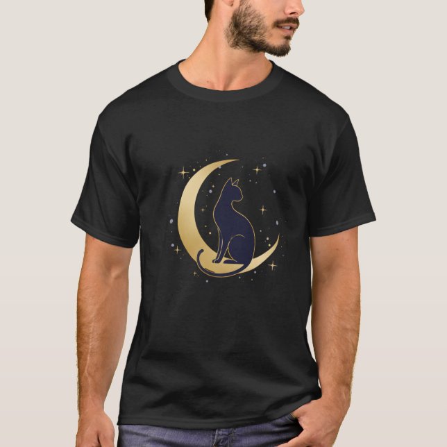 Himmelskt katt på halvmåne t shirt (Framsida)