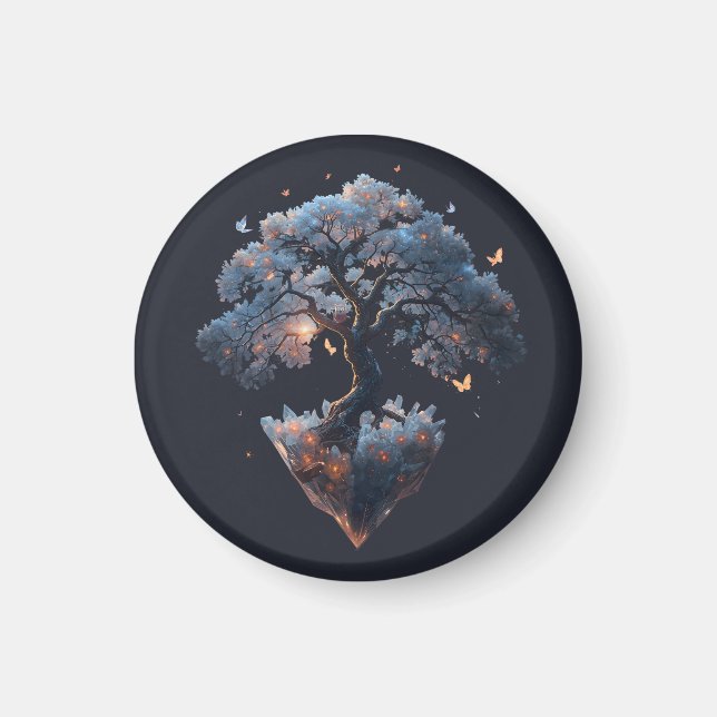 Himmelskt kristallträd – Fantasy naturkonst Magnet (Framsidan)