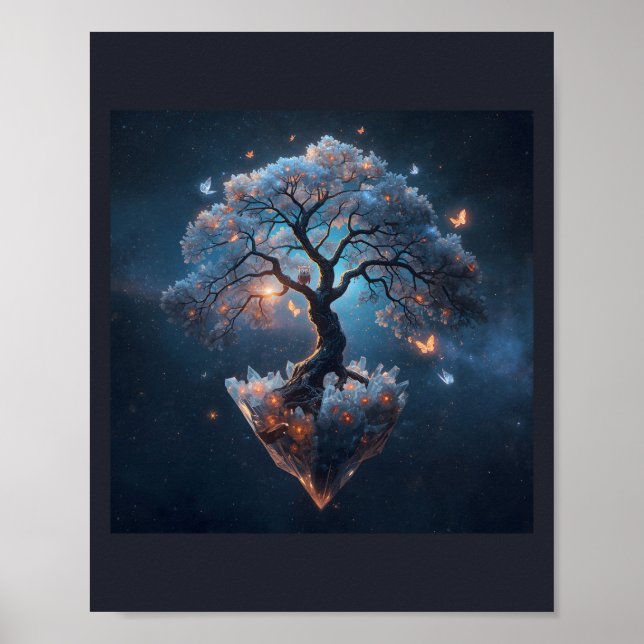 Himmelskt kristallträd – Fantasy naturkonst Poster (Framsidan)