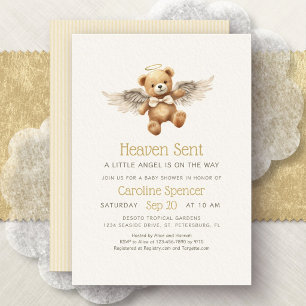 Himmelskt utsänd ängel minimalistisk babyshower inbjudningar