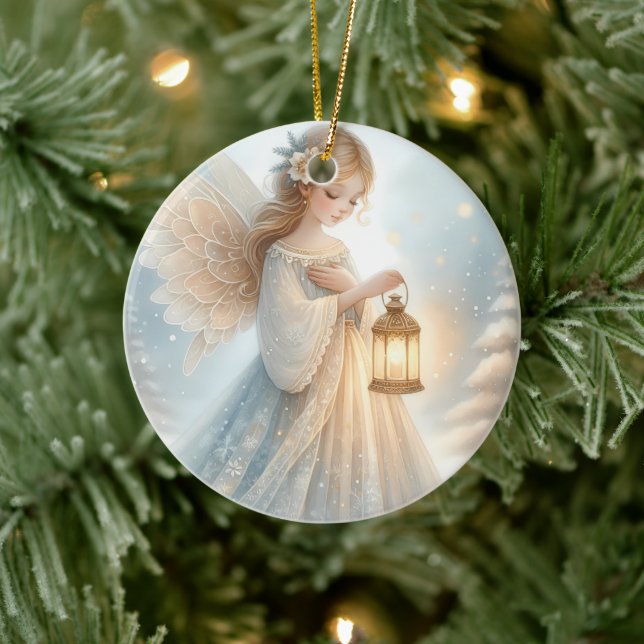 Himmelskt vinterängel Lantern av tröst Julgransprydnad Keramik (Träd)