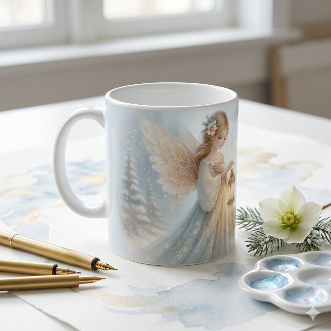 Himmelskt vinterängel Lanternan för tröst Kaffemugg (Celestial Winter Angel Lantern of Comfort Coffee Mug)