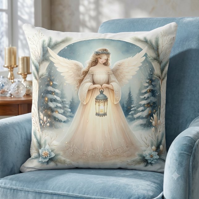 Himmelskt vinterängel Lykta av hopp Kudde (Celestial Winter Angel Lantern of Hope Throw Pillow)