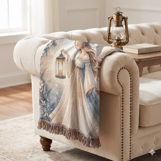 Himmelskt vinterängel Lyktan för Fred Filt (Celestial Winter Angel Lantern of Peace Throw Blanket)