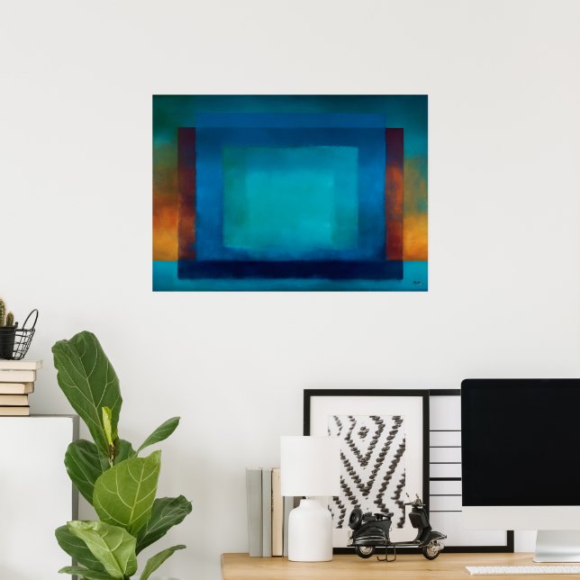 Himmelskt Zen Azurblått Stilla Blått Färgfält Poster (Hemmakontoret)