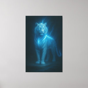 Himmlig Azurblå Vit Tiger – Exklusiv Fantasykonst Canvastryck