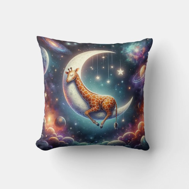 Himmlig baby-giraff som sover på månen och stjärno kudde (Framsida)