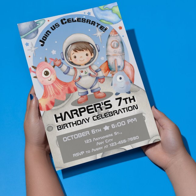 Himmlig Firande: Ljusblå Astronaut Inbjudningar (Stellar Space Adventures: Watercolor Kids Birthday Collection)