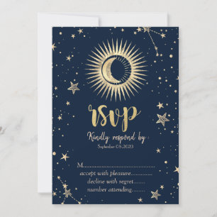 Himmlig Guld Sol Och Måne Stjärnor RSVP Inbjudningar