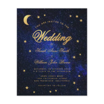 Himmlig Guld Stjärna Måne Budget Bröllopsinbjudan