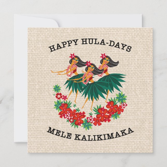 Himmlig Hula-Holiday Hawaiianska Hula-Flickor Julkort (Framsida)