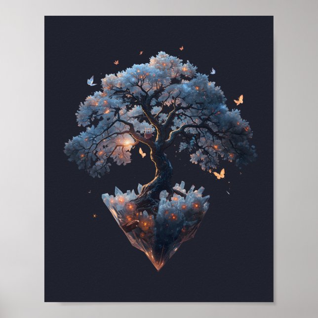 Himmlig kristallträd – Fantasy naturkonst Poster (Framsidan)