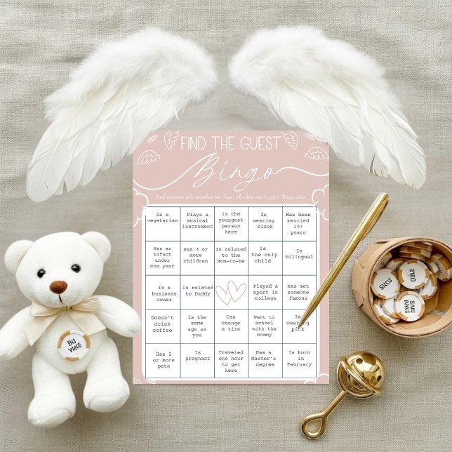 Himmlig Rosa Hitta Gästens Bingokort Inbjudningar (Heavenly Pink Find The Guest Bingo Card)