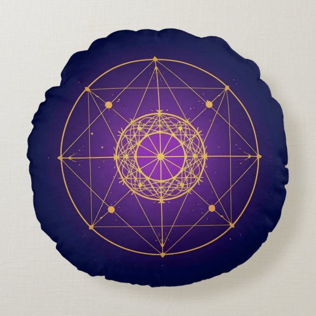 Himmlig Sakral Mandala – Mystisk Geometri Rund Kudde (Framsidan)