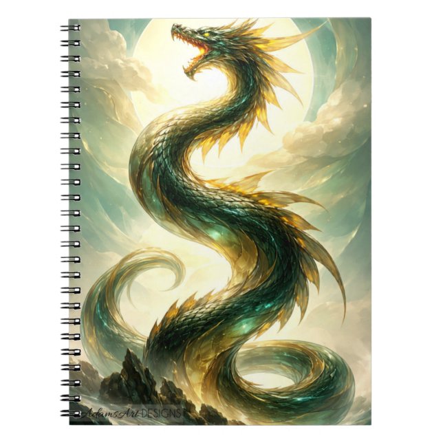 Himmlig Smaragd Drake Fantasykonst Anteckningsbok (Framsidan)