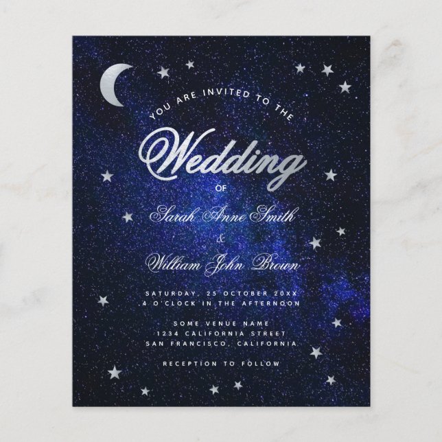 Himmliga Stjärnor & Måne Bröllopsinbjudan för Budg (Framsida)
