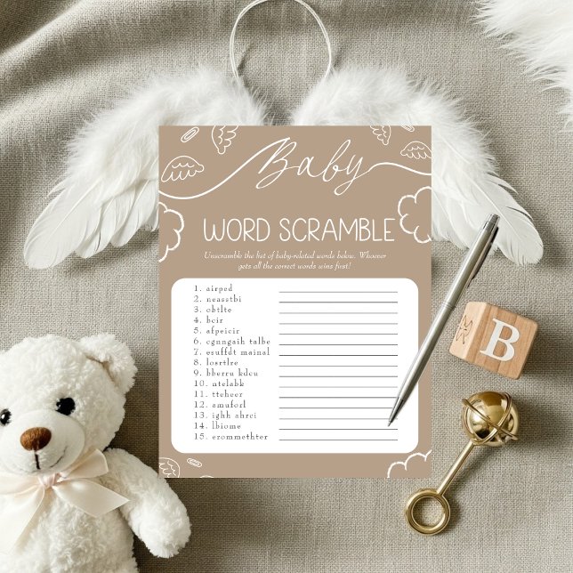 Himmligt Beige Baby Ordkryssspel Inbjudningar (Heavenly pink Baby Word Scramble Game)