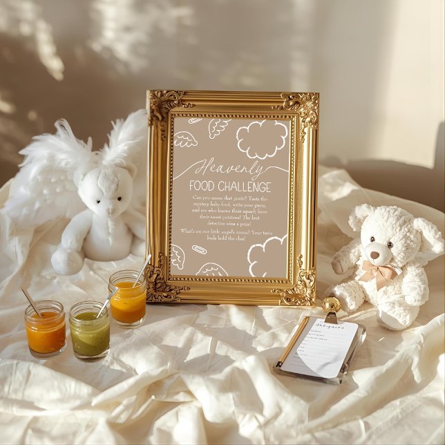 Himmligt Beige Bebis Mat Utmaning Spel Skylt Inbjudningar (Heavenly Beige Baby Food Challenge Game Sign)