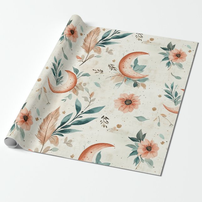 Himmligt blommönster (2) presentpapper (Utrullad)