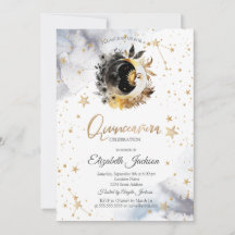 Himmligt Guld Sol,Måne,Stjärnor Blomma Quinceanera