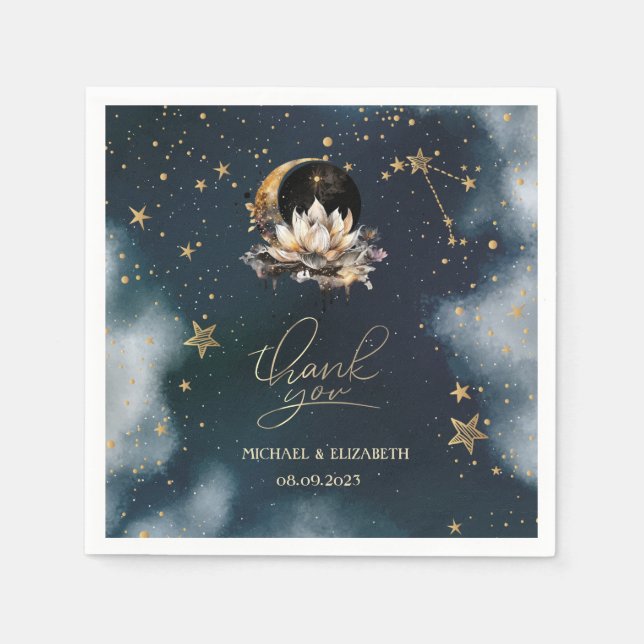 Himmligt Guld Sol,Måne,Stjärnor Lotus Natt Himmel  Pappersservett (Framsidan)