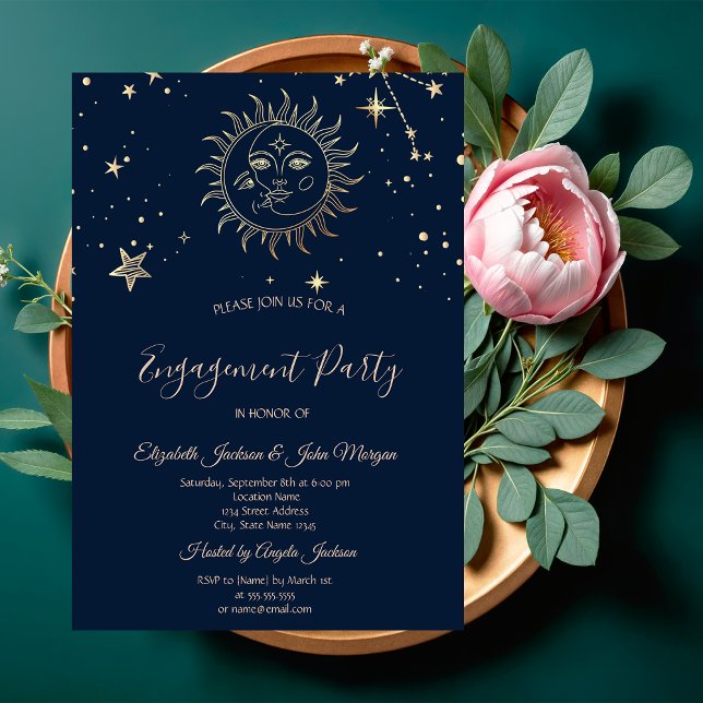Himmligt Guld Sol Och Måne Inbjudan (Skapare uppladdad)