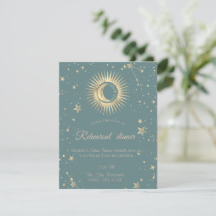 Himmligt Guld Sol Och Måne Stjärnor Mintgrön Inbjudningar