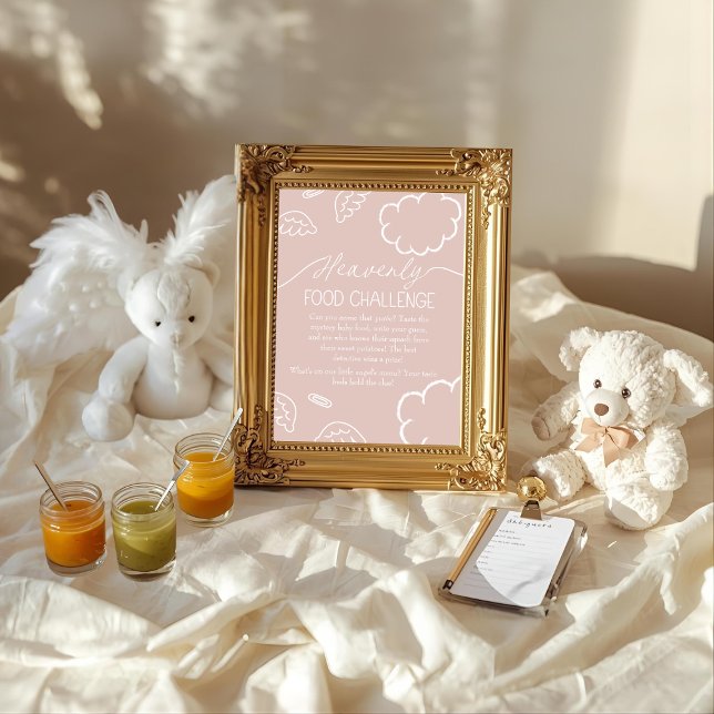 Himmligt Rosa  Baby Mat Utmaning Spel Skylt Inbjudningar (Heavenly Pink Baby Food Challenge Game Sign)